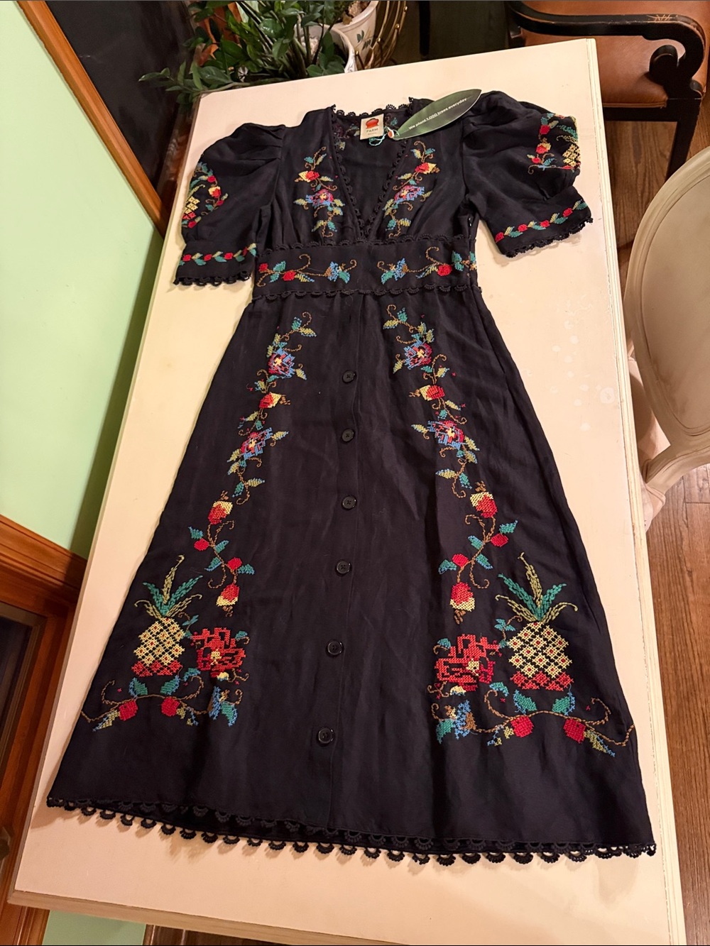 FARM embroidered black dress - Picture 5 of 7